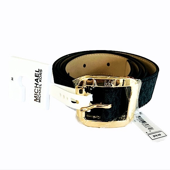 Michael Kors Black/Black Signature Logo Monogram Buckle Belt (556267C), Medium. - Picture 2 of 9